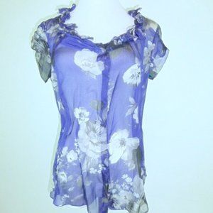 ELIE TAHARI blue sheer short sleeve SILK TOP S
